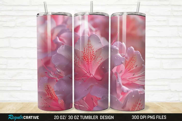 3D Pretty Pink Azalea Flower 20/30oz Skinny Tumbler
