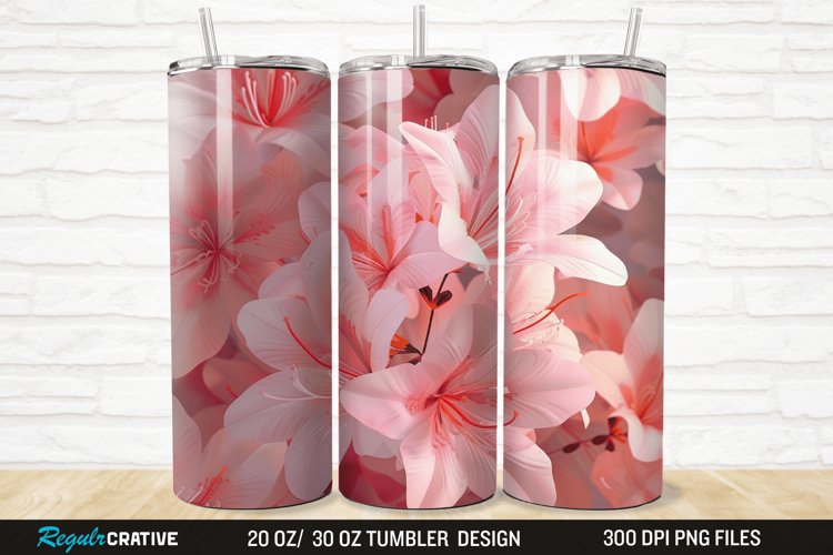 3D Pretty Pink Azalea Flower 20/30oz Skinny Tumbler example image 1