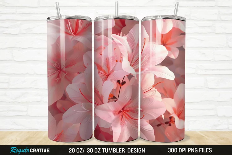 3D Pretty Pink Azalea Flower 20/30oz Skinny Tumbler