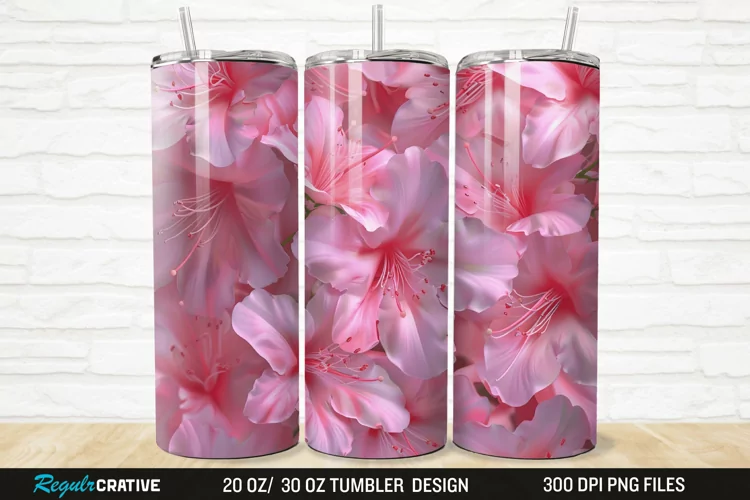 3D Pretty Pink Azalea Flower 20/30oz Skinny Tumbler