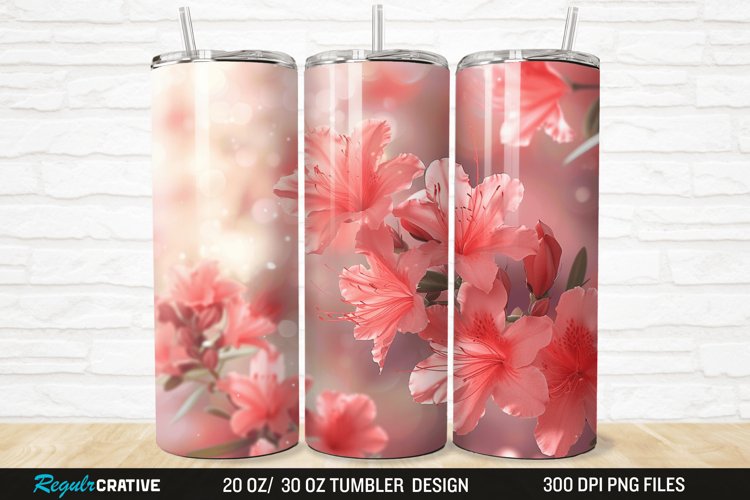 3D Pretty Pink Azalea Flower 20/30oz Skinny Tumbler example image 1