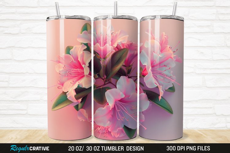 3D Pretty Pink Azalea Flower 20/30oz Skinny Tumbler example image 1