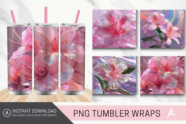 3D Pretty pink Azalea Flower Tumbler wrap