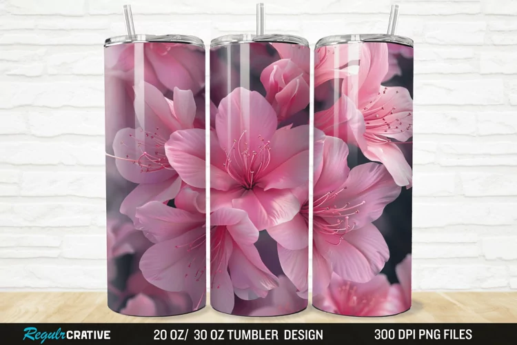3D Pretty Pink Azalea Flower 20/30oz Skinny Tumbler