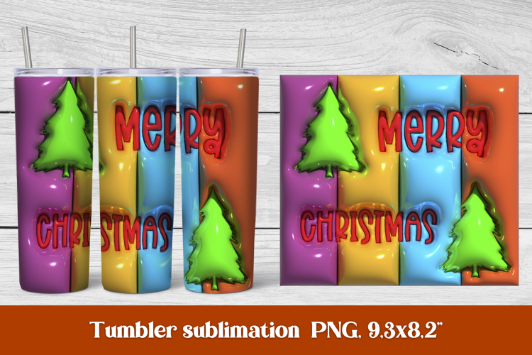 3D Puff Merry Christmas Tumbler Wrap PNG | 3D Tumbler Wrap