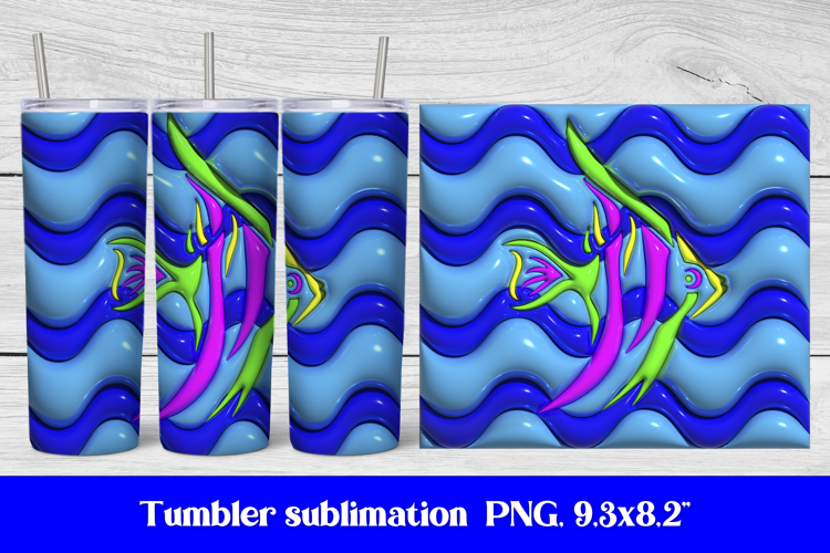 3D Puff Tropical Fish Tumbler Wrap PNG | 3D Tumbler Wrap