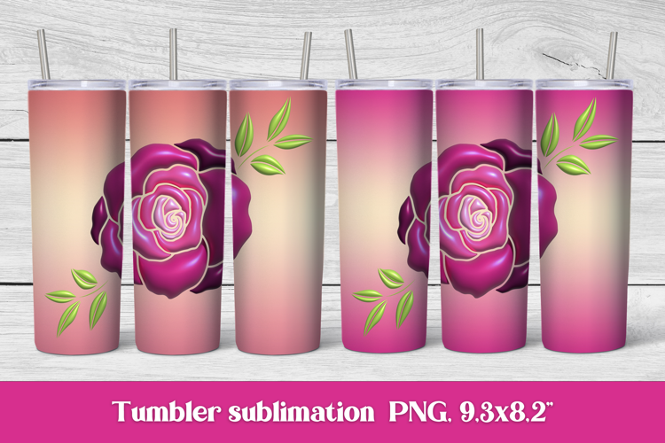 3D Puff Pink Rose Tumbler Wrap PNG | 3D Tumbler Wrap