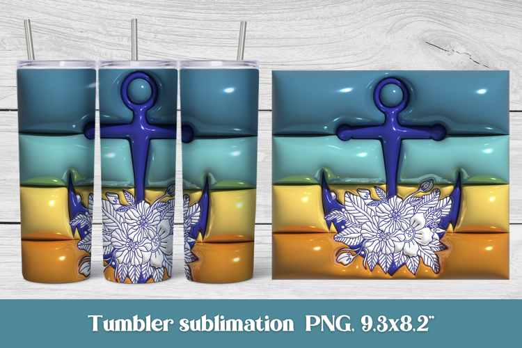 3D Puff Nautical Anchor Tumbler Wrap PNG | 3D Tumbler Wrap