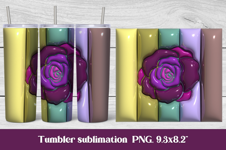 3D Puff Rose Tumbler Wrap PNG | 3D Puff Flower Tumbler Wrap