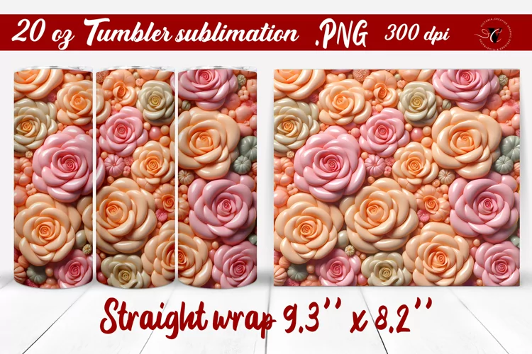 3D Puff Roses | 3D Tumbler wrap