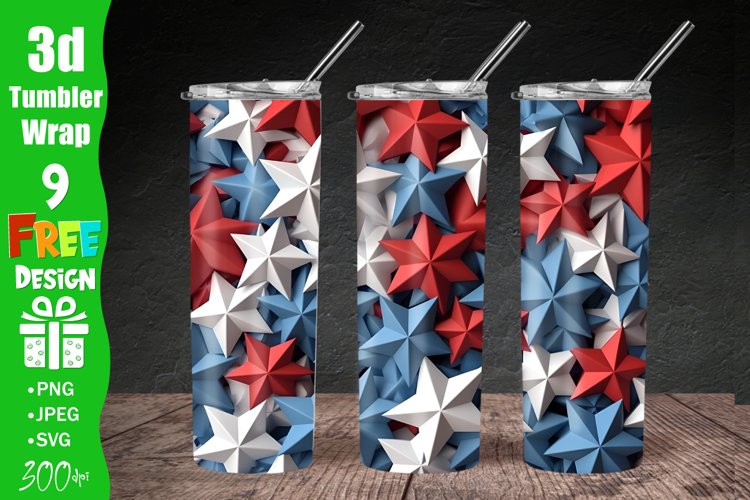 3D Puff Stars Tumbler, Stars Patriotic 20 oz Skinny Tumbler, 3d Tumbler Wrap | 3d Puff Tumbler Wrap PNG | Full Wrap Design | 20oz Tumbler Wraps, 3D Puffy 20 oz Skinny Tumbler Sublimation Design, Digital Download PNG, Straight Tumbler Wrap