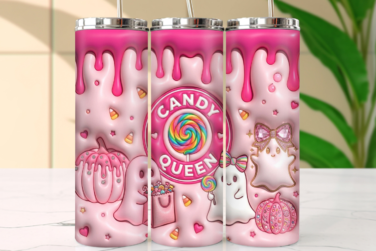 3D Puffy Pink Halloween 20oz Skinny Tumbler Wrap