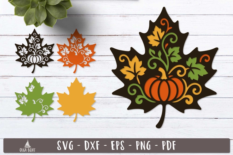 3d Pumpkin Maple Leaf Layered SVG design