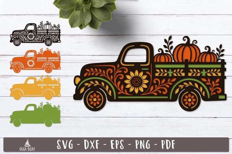 3d Pumpkin Truck Harvest Layered SVG design