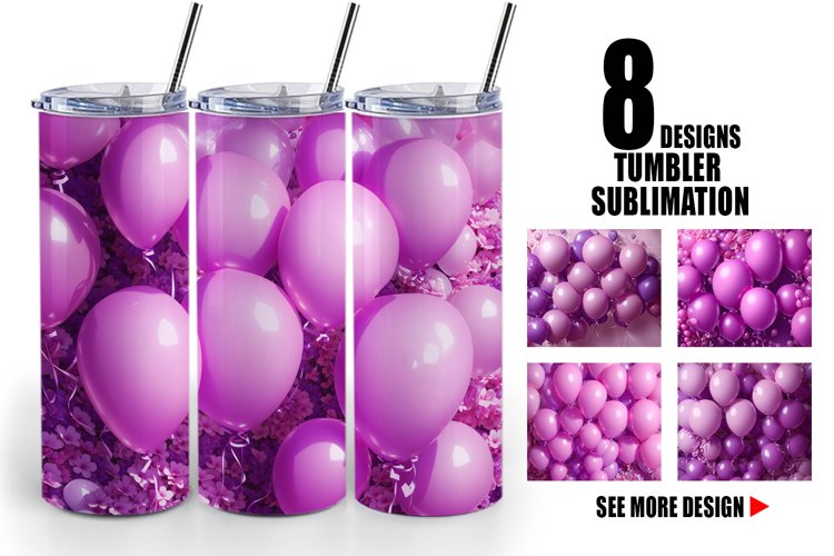3d Purple Balloons Bunch | Tumbler Sublimation Wrap example image 1