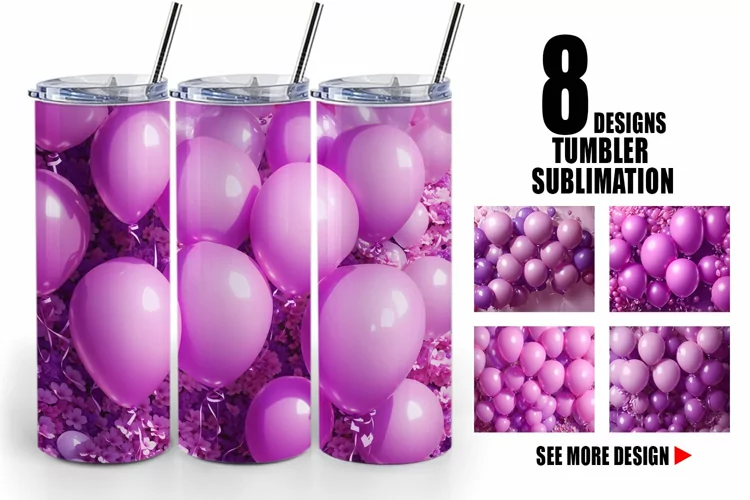 3d Purple Balloons Bunch | Tumbler Sublimation Wrap