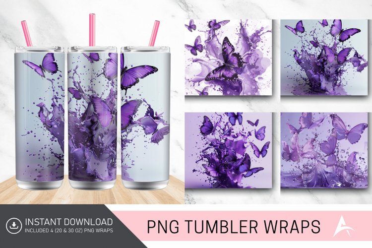3D Purple Butterfly Splash Tumbler Wrap example image 1