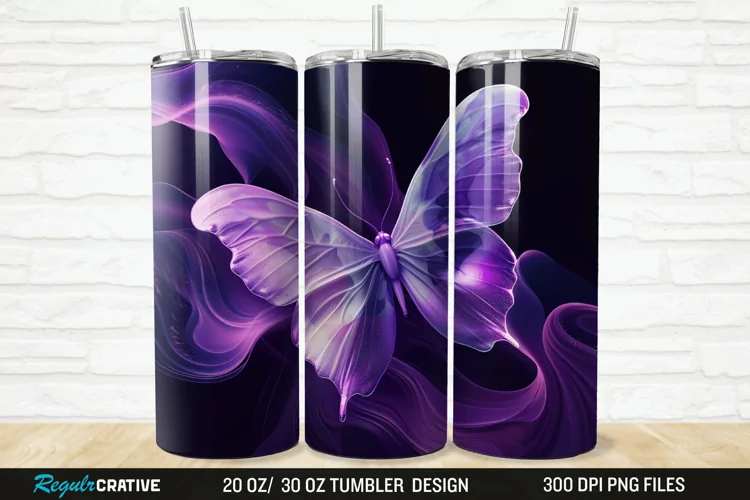 3D Purple Butterfly 20/30oz Skinny Tumbler