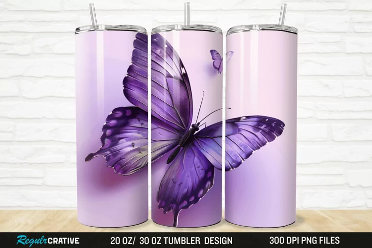 3D Purple Butterfly 20/30oz Skinny Tumbler