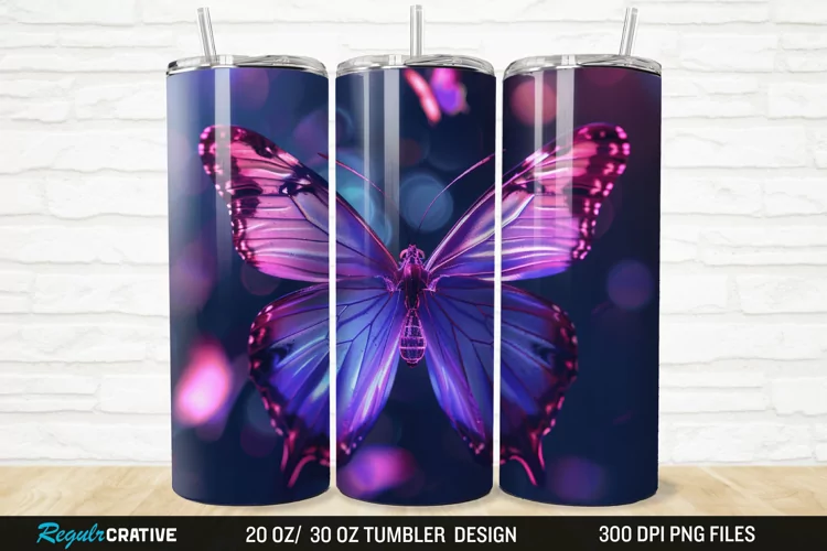 3D Purple Butterfly 20/30oz Skinny Tumbler