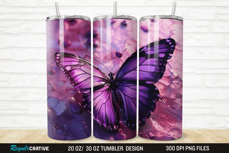3D Purple Butterfly 20/30oz Skinny Tumbler