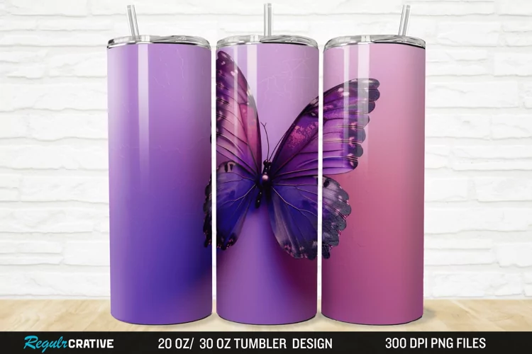 3D Purple Butterfly 20/30oz Skinny Tumbler