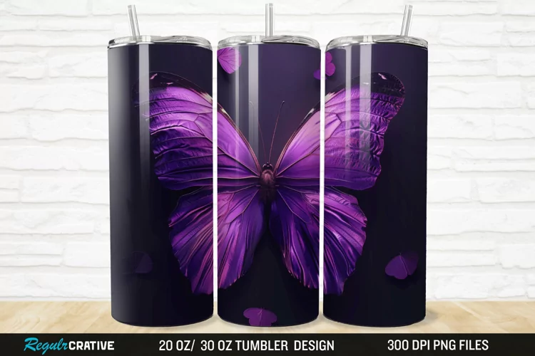 3D Purple Butterfly 20/30oz Skinny Tumbler