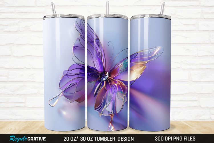 3D Purple Butterfly 20/30oz Skinny Tumbler example image 1
