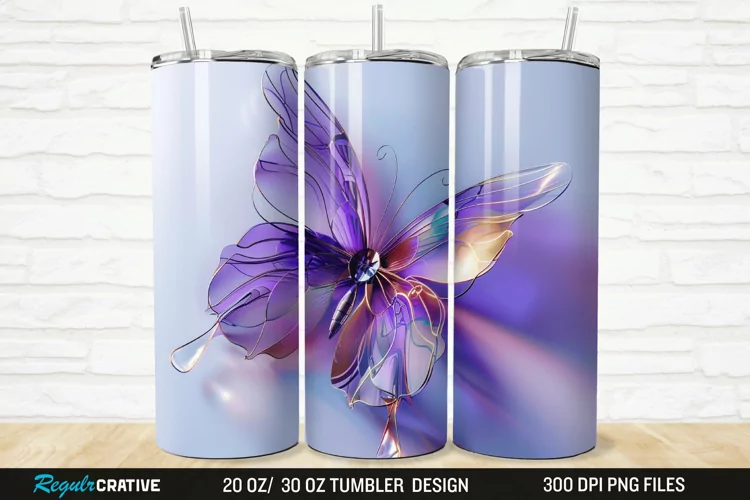 3D Purple Butterfly 20/30oz Skinny Tumbler