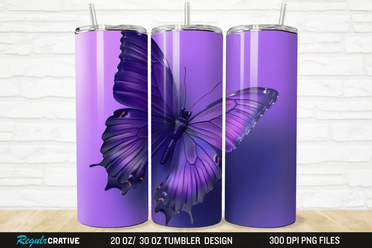 3D Purple Butterfly 20/30oz Skinny Tumbler