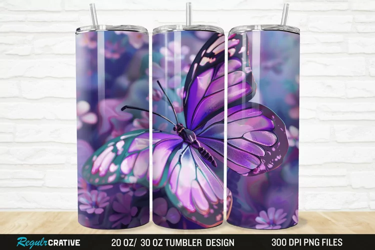 3D Purple Butterfly 20/30oz Skinny Tumbler