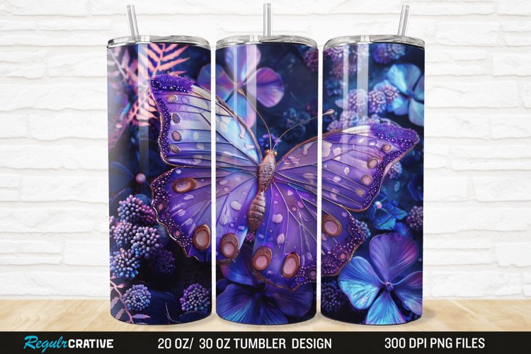 3D Purple Butterfly 20/30oz Skinny Tumbler example image 1