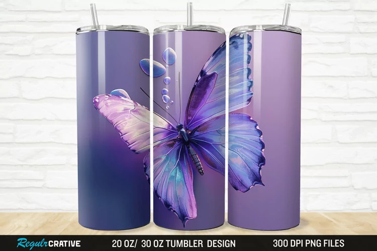 3D Purple Butterfly 20/30oz Skinny Tumbler