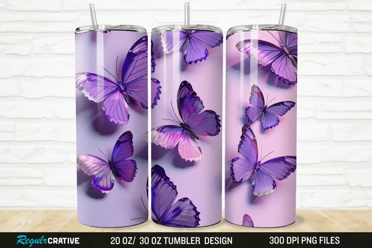 3D Purple Butterfly 20/30oz Skinny Tumbler