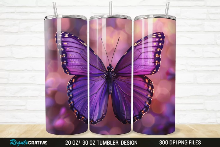 3D Purple Butterfly 20/30oz Skinny Tumbler