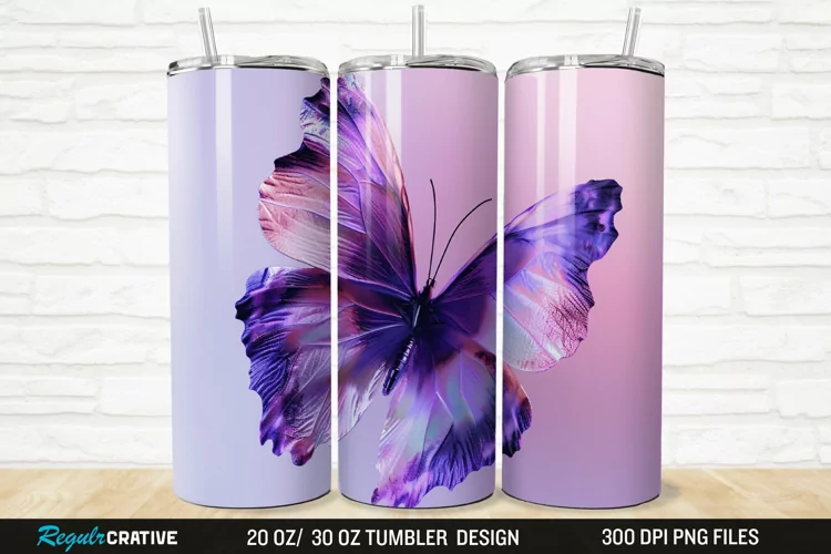 3D Purple Butterfly 20/30oz Skinny Tumbler