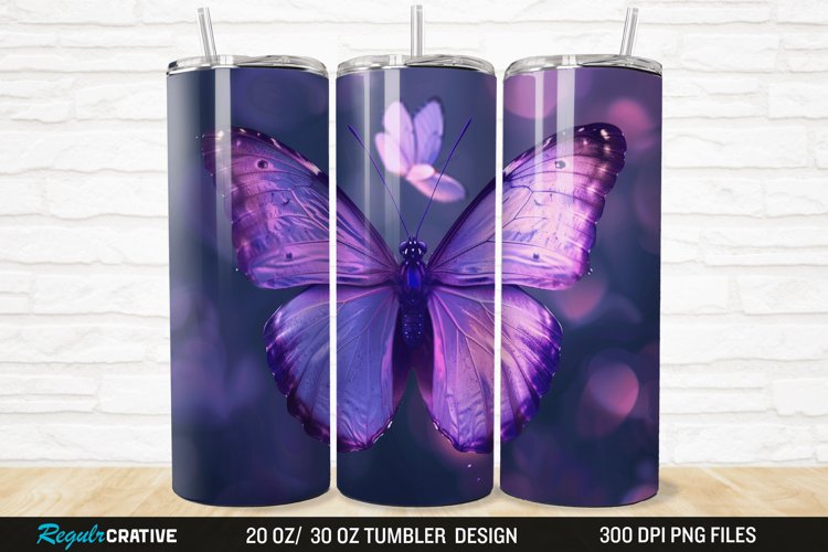 3D Purple Butterfly 20/30oz Skinny Tumbler example image 1