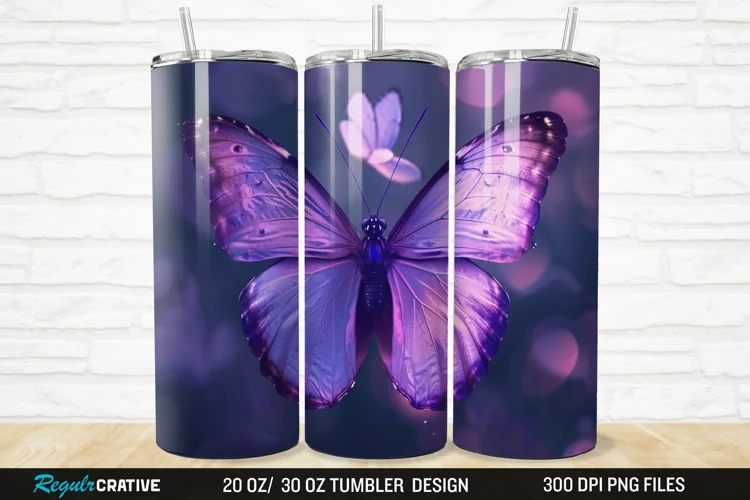 3D Purple Butterfly 20/30oz Skinny Tumbler