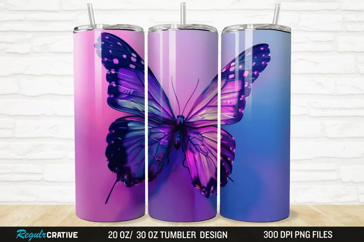 3D Purple Butterfly 20/30oz Skinny Tumbler
