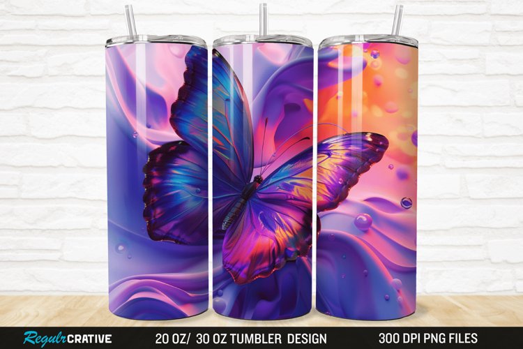 3D Purple Butterfly 20/30oz Skinny Tumbler example image 1