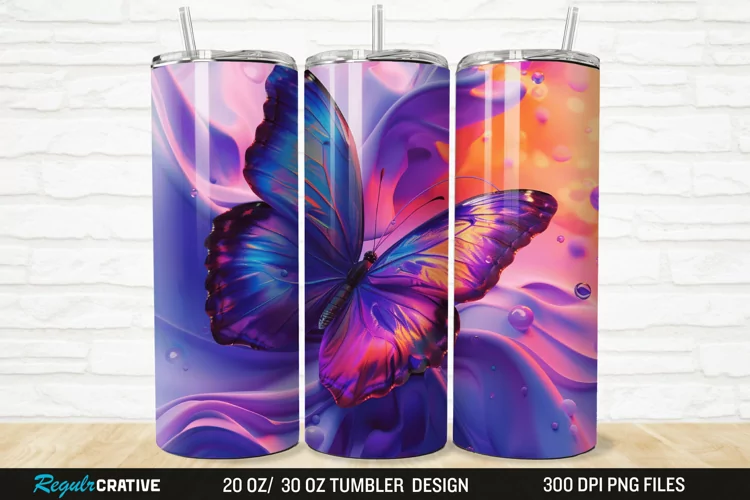 3D Purple Butterfly 20/30oz Skinny Tumbler