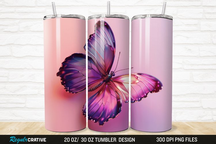 3D Purple Butterfly 20/30oz Skinny Tumbler example image 1