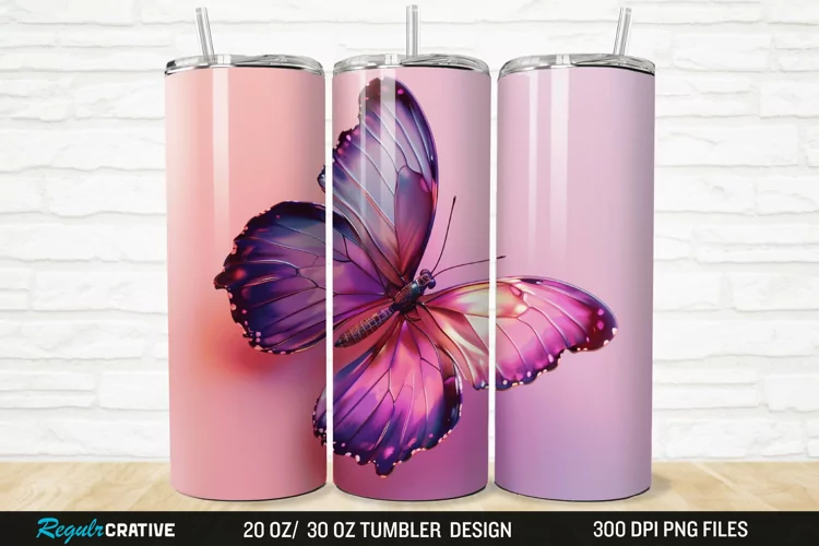 3D Purple Butterfly 20/30oz Skinny Tumbler