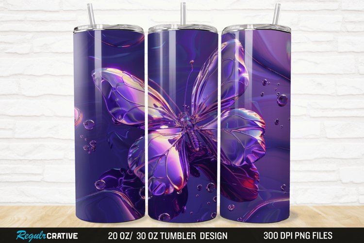 3D Purple Butterfly 20/30oz Skinny Tumbler example image 1