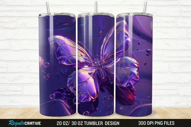 3D Purple Butterfly 20/30oz Skinny Tumbler