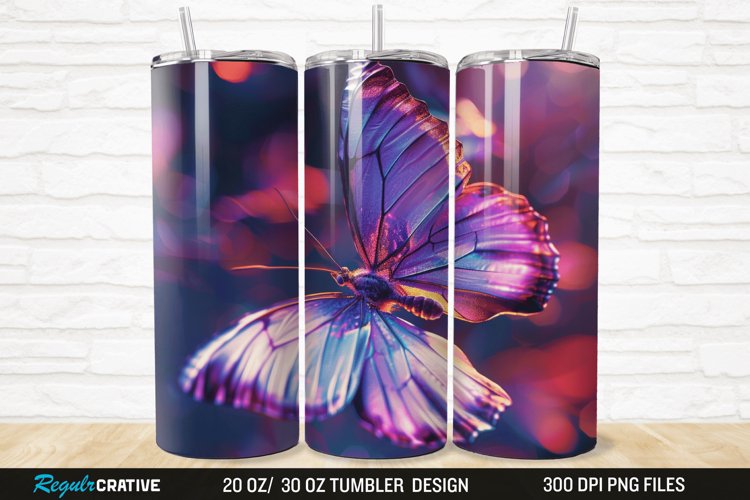 3D Purple Butterfly 20/30oz Skinny Tumbler example image 1