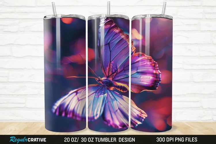 3D Purple Butterfly 20/30oz Skinny Tumbler