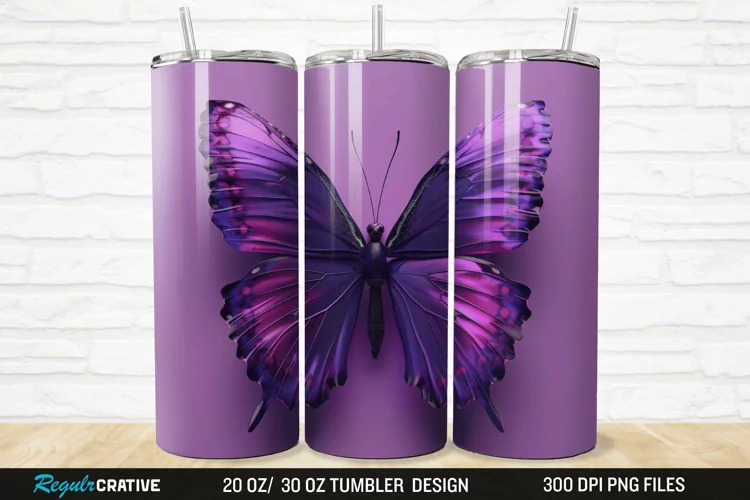 3D Purple Butterfly 20/30oz Skinny Tumbler