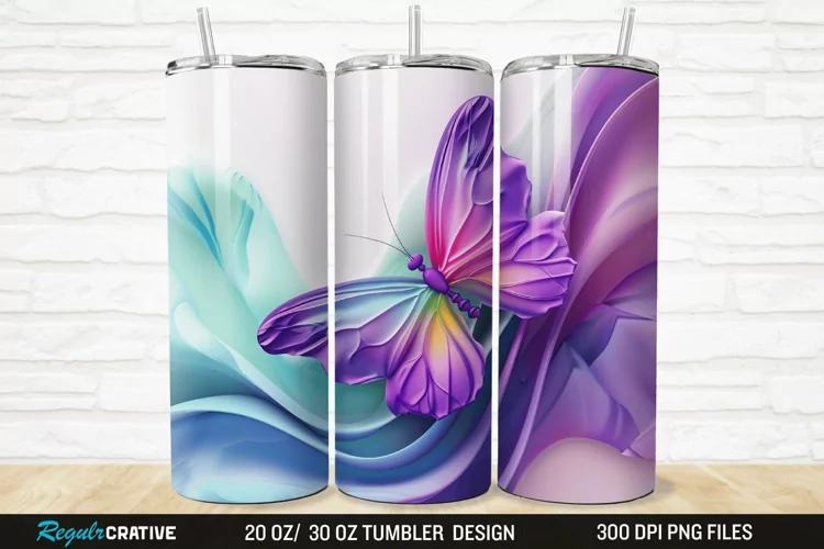 3D Purple Butterfly 20/30oz Skinny Tumbler