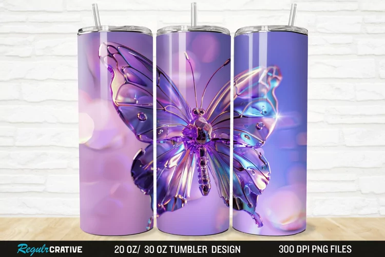 3D Purple Butterfly 20/30oz Skinny Tumbler